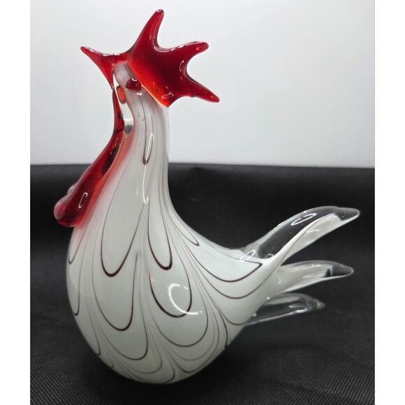 Rooster Blown Glass Art 8” Statue Figurine White Brown Red - Picture 1 of 8